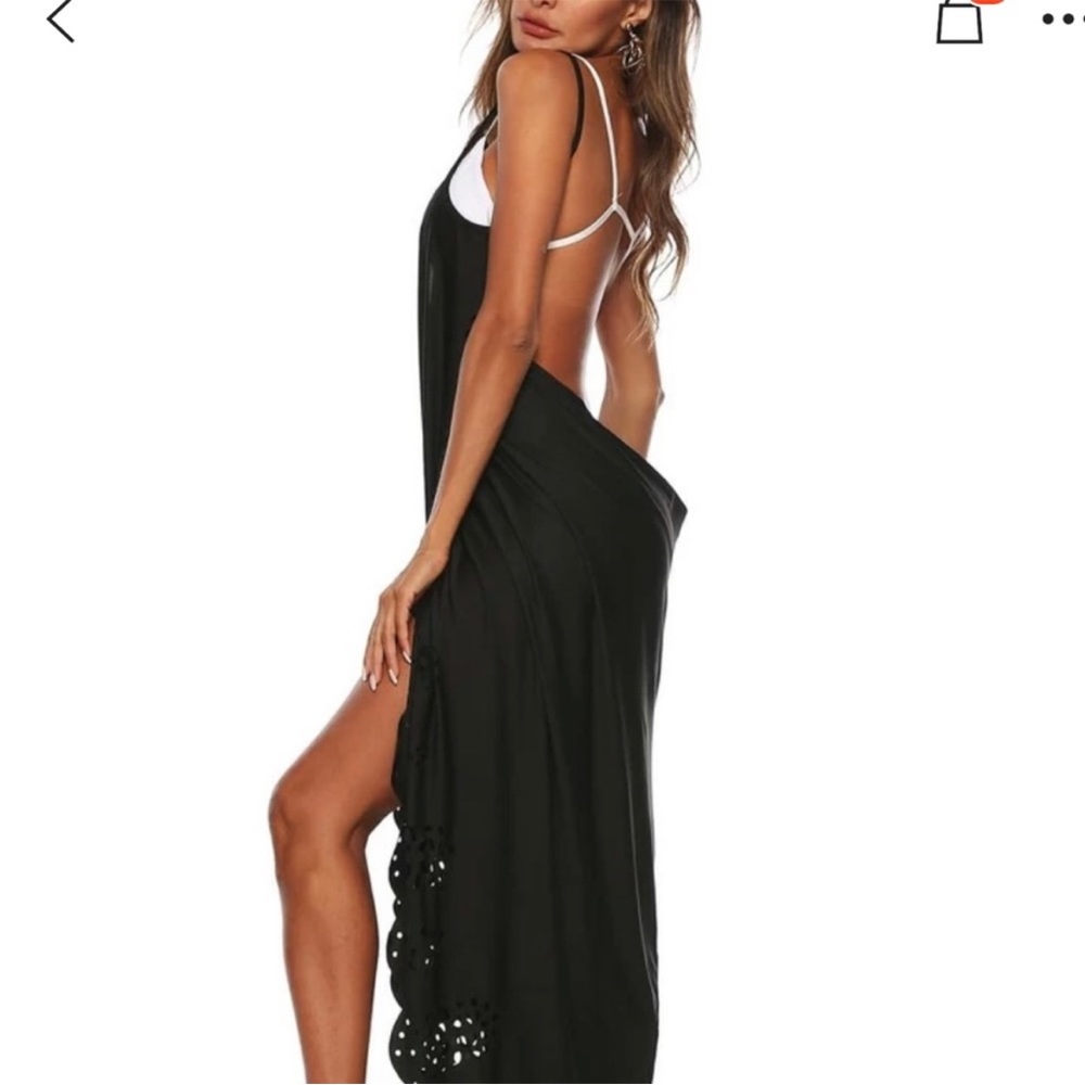 BLACK SCALLOP EDGE WRAP SWIMSUIT COVER